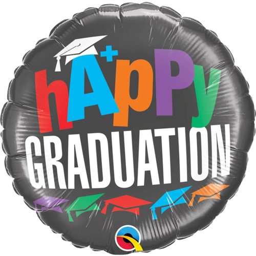 22cm Round Foil A+Graduation #73669 - Each #73669AF - Each (Inflated, supplied air-filled on stick)
