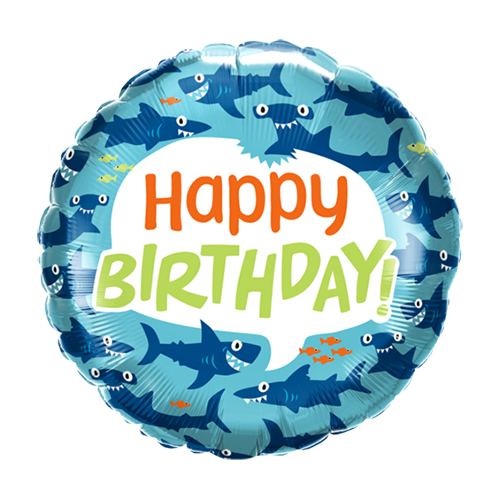 45cm Round Birthday Fun Sharks Foil Balloon #97379 - Each (Pkgd.) 